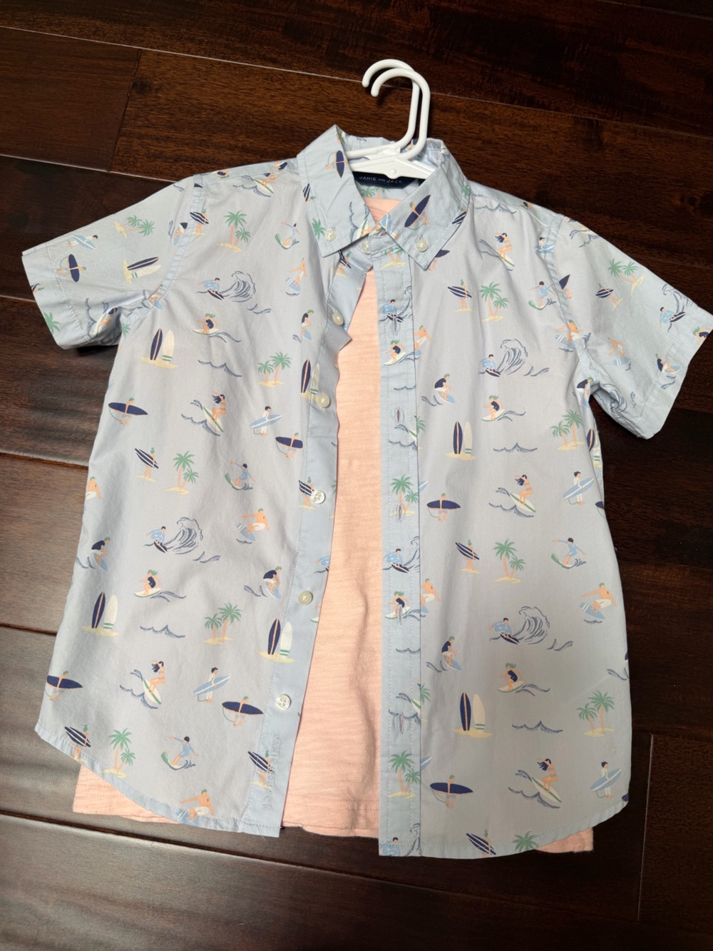 Janie and Jack Light Blue Surf Print Button-Down Shirt boys size 7